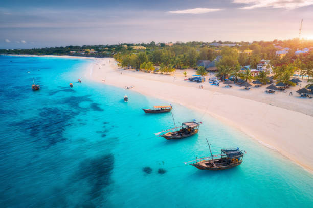 Dhows resting on turquoise shallows
