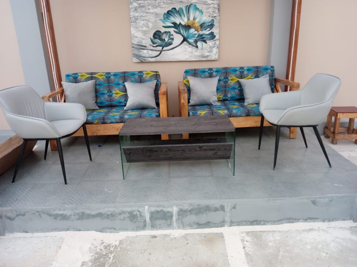 Seating under the outdoor pergola